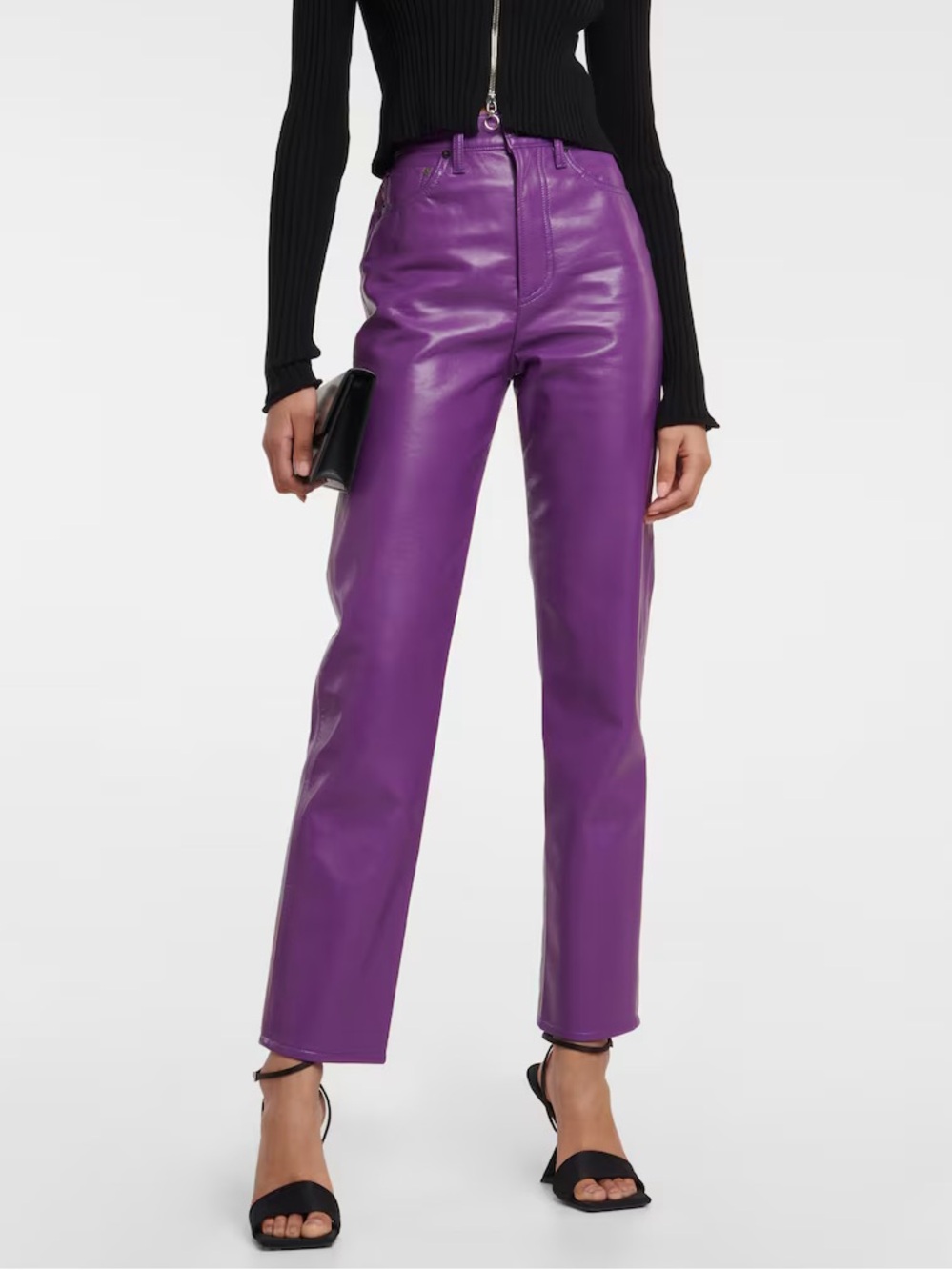 AGOLDE 90s Pinch Waist Straight Leg Leather Pants Size 27 Jam Purple Retro Punk